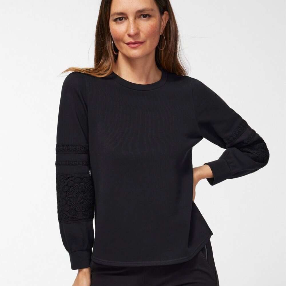CHICO'S Zenergy Lace Trim Sleeve Sweatshirt (EUC)